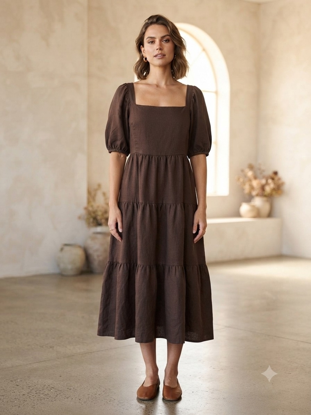 House of Harlow 1960 Brown Tiered Midi Dress